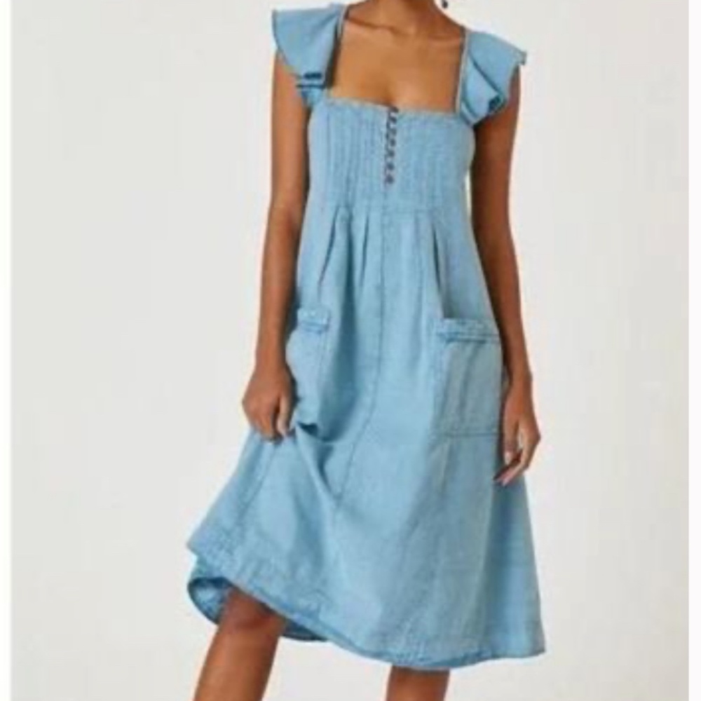 Anthropologie Denim Flutter sleeve midi dress NWT